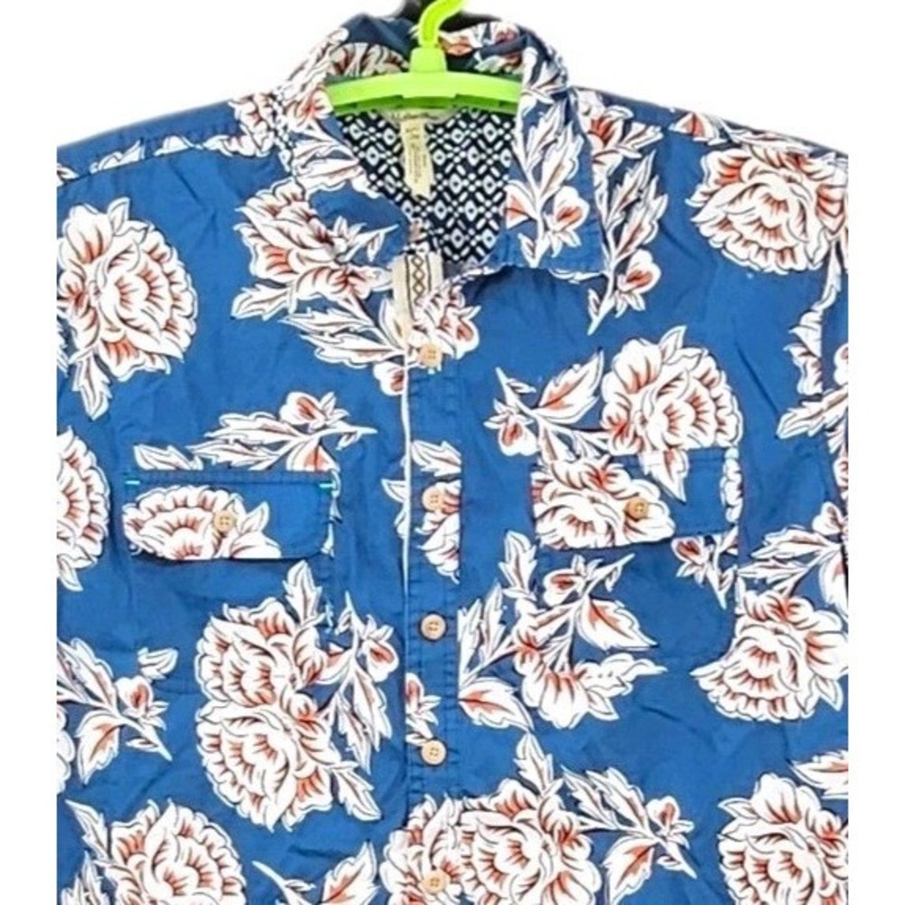 Matilda Jane Floral Button Up Large Cotton Short Sleeve Shirt Blue Orange